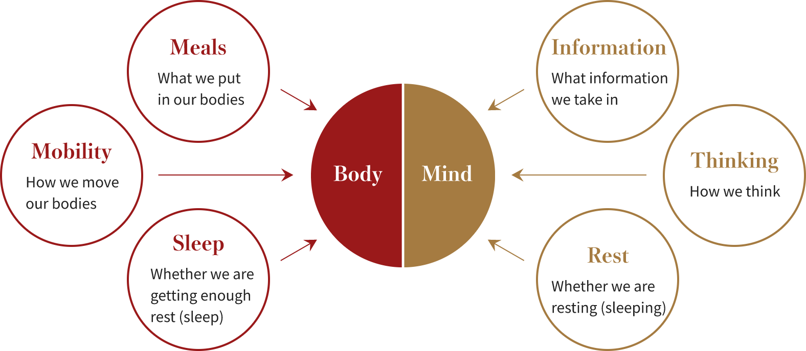 体の健康（食事・運動・睡眠）心の健康（情報・思考・休息）